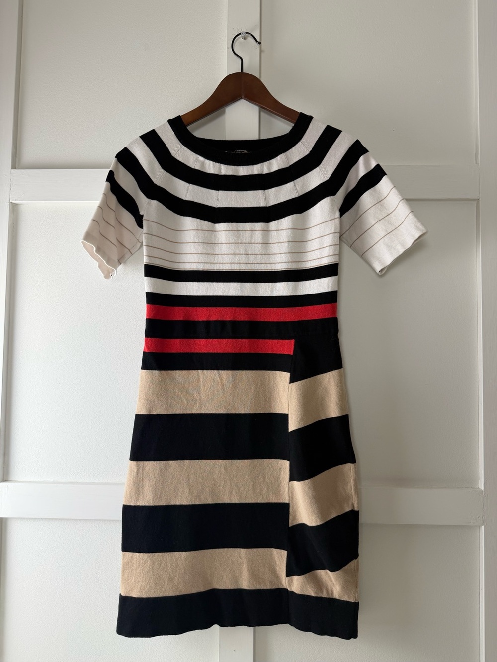 le chateau Striped Knit Dress in Black, White, Red & Tan